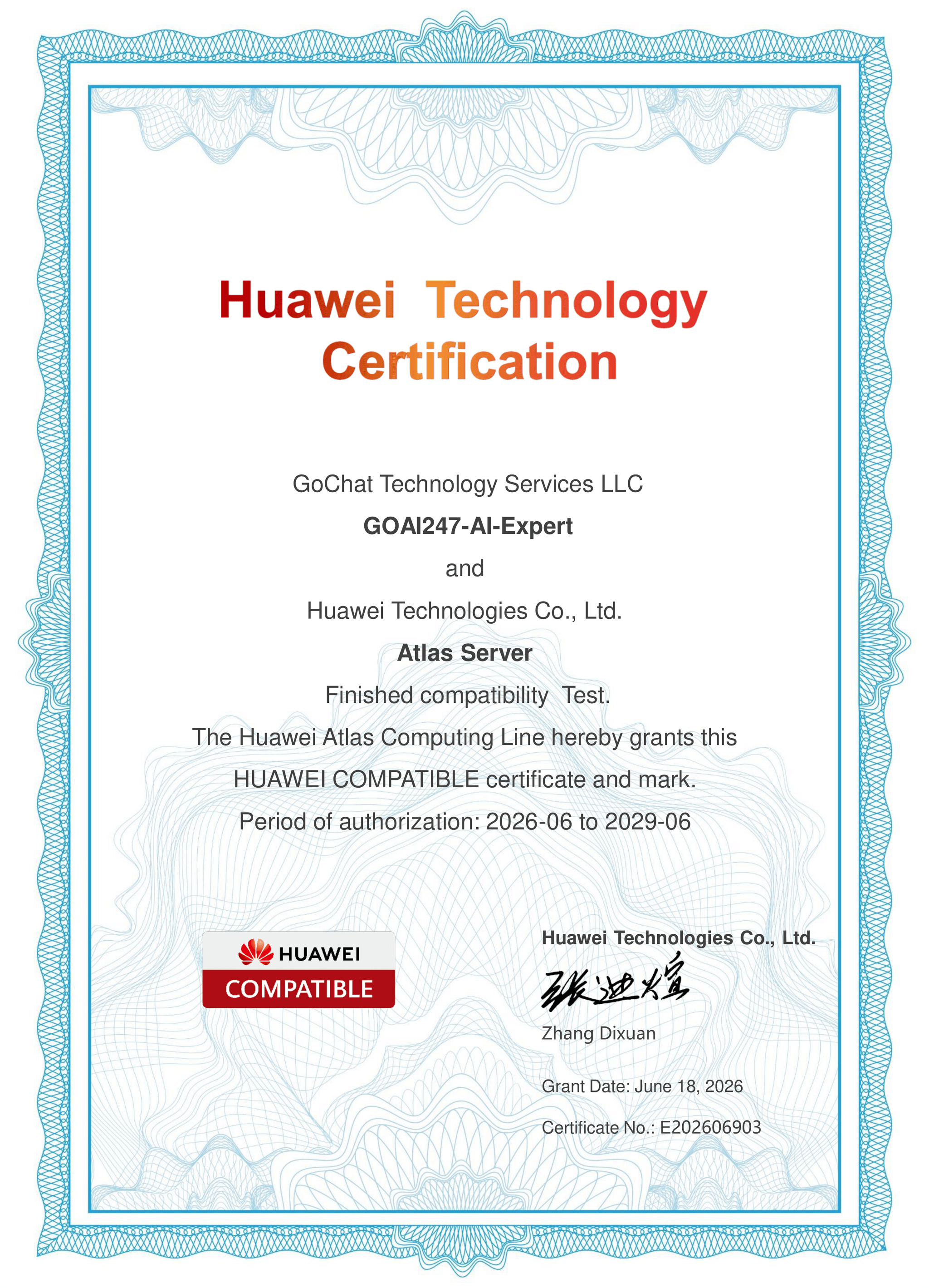Huawei Compatible Certificate — GOAI247-AI-Expert